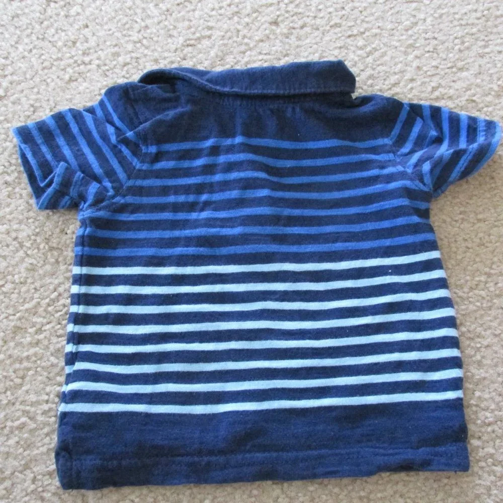 Carters Pullover Polo Shirt Boys Size 6M Blue Striped‎ Short Sleeve Collared Top